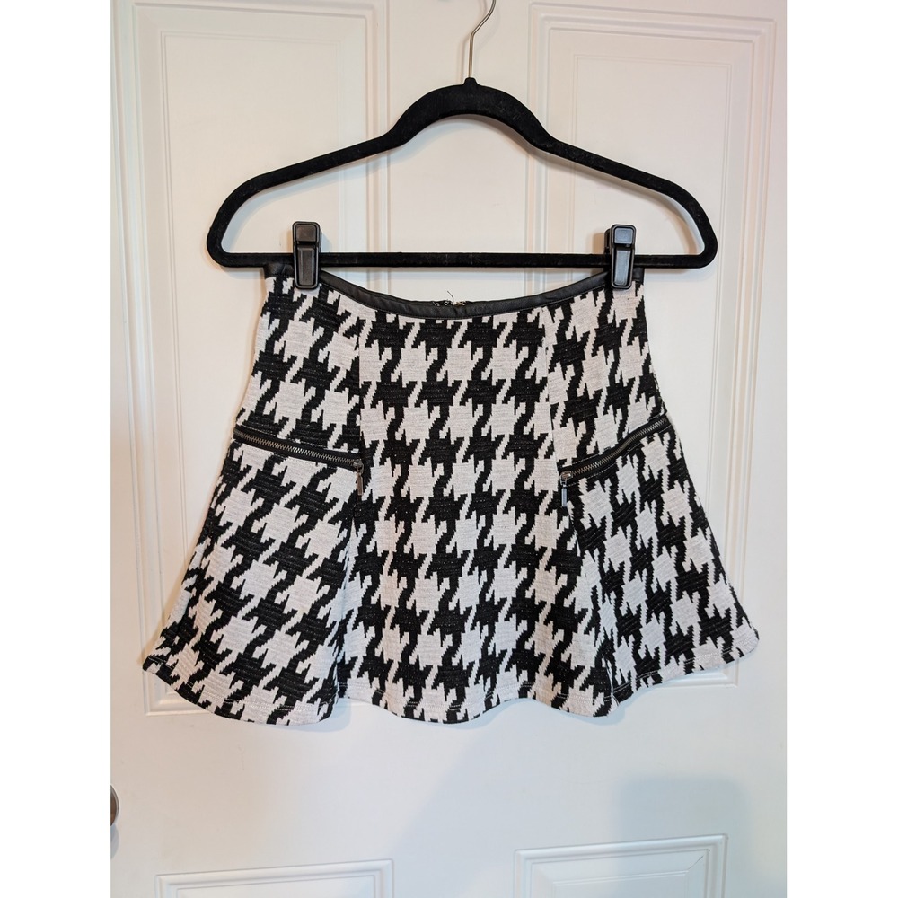Stoosh Y2K Black White Houndstooth Flared Skater Skirt Preppy Juniors Medium